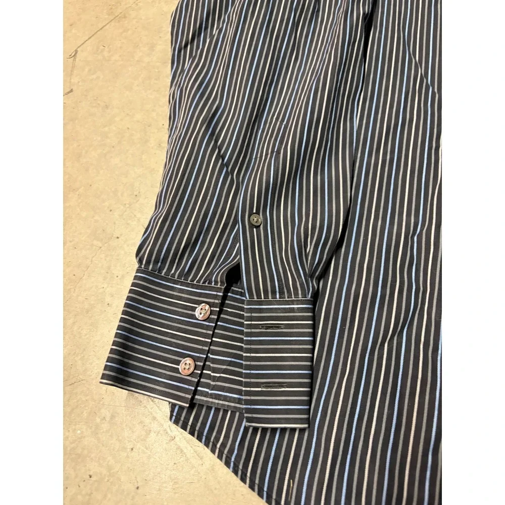 Banana Republic Mens Striped Dress Shirt Black Blue White Long Sleeve Size L